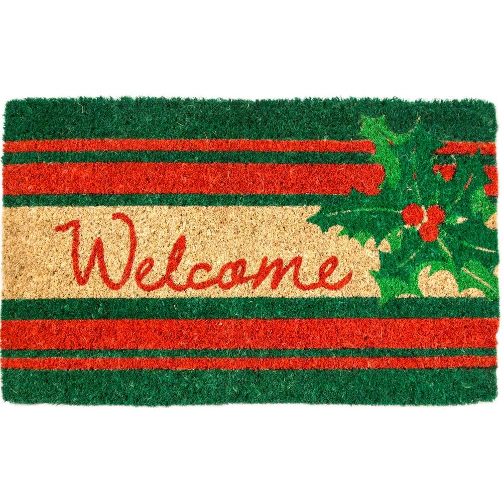 Entryways Welcome Holly 18 In X 30 In Coir Door Mat 2067s The Home Depot