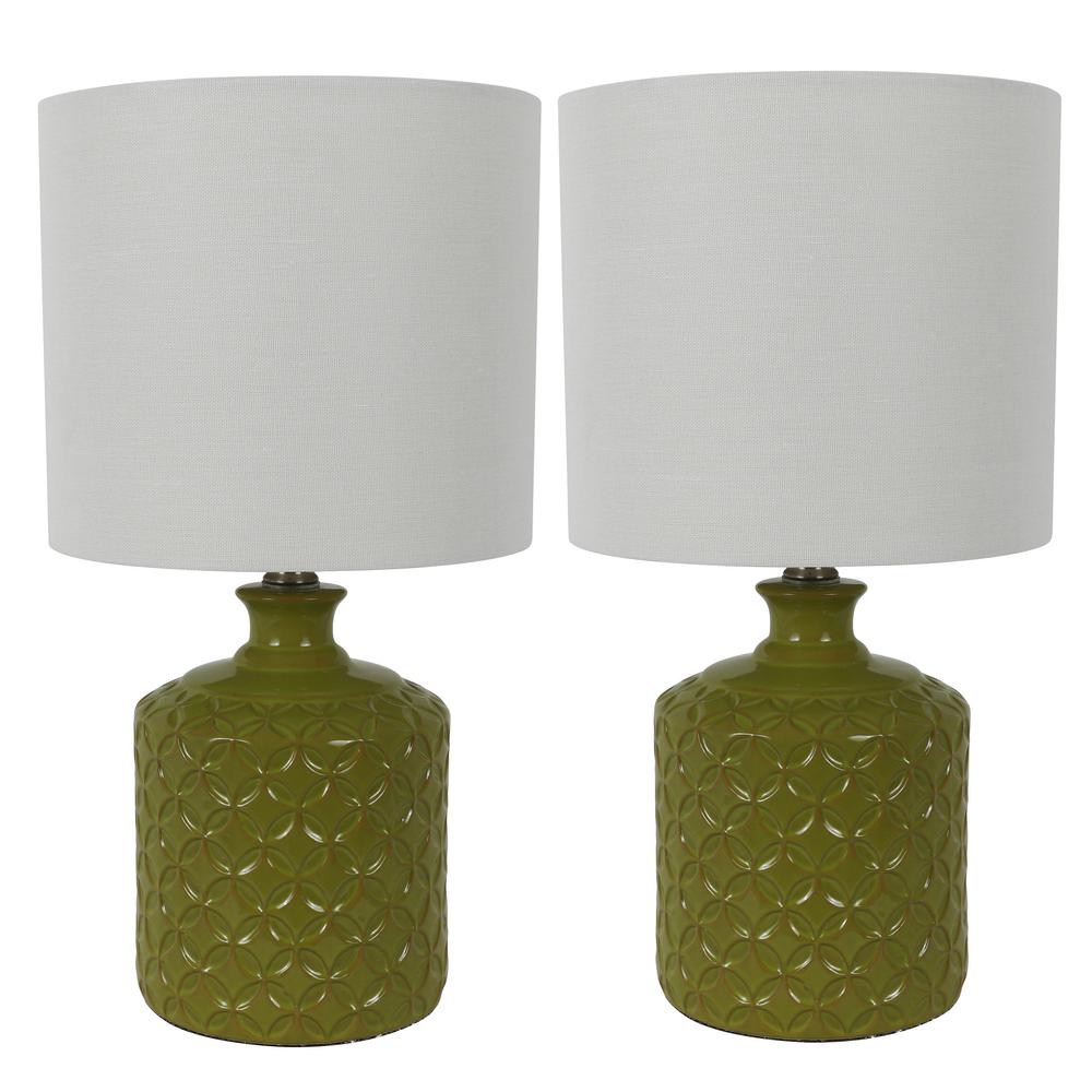 Decor Therapy Della 17 In Green Ceramic Led Table Lamps With Shade Set Of 2