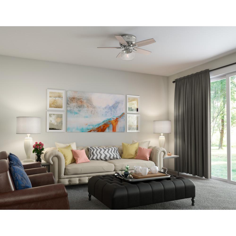 44 Brushed Nickel Hunter Bennett Low Profile Indoor Ceiling Fan With Led Light And Remote Control Ceiling Fans Bonsaipaisajismo Lighting Ceiling Fans