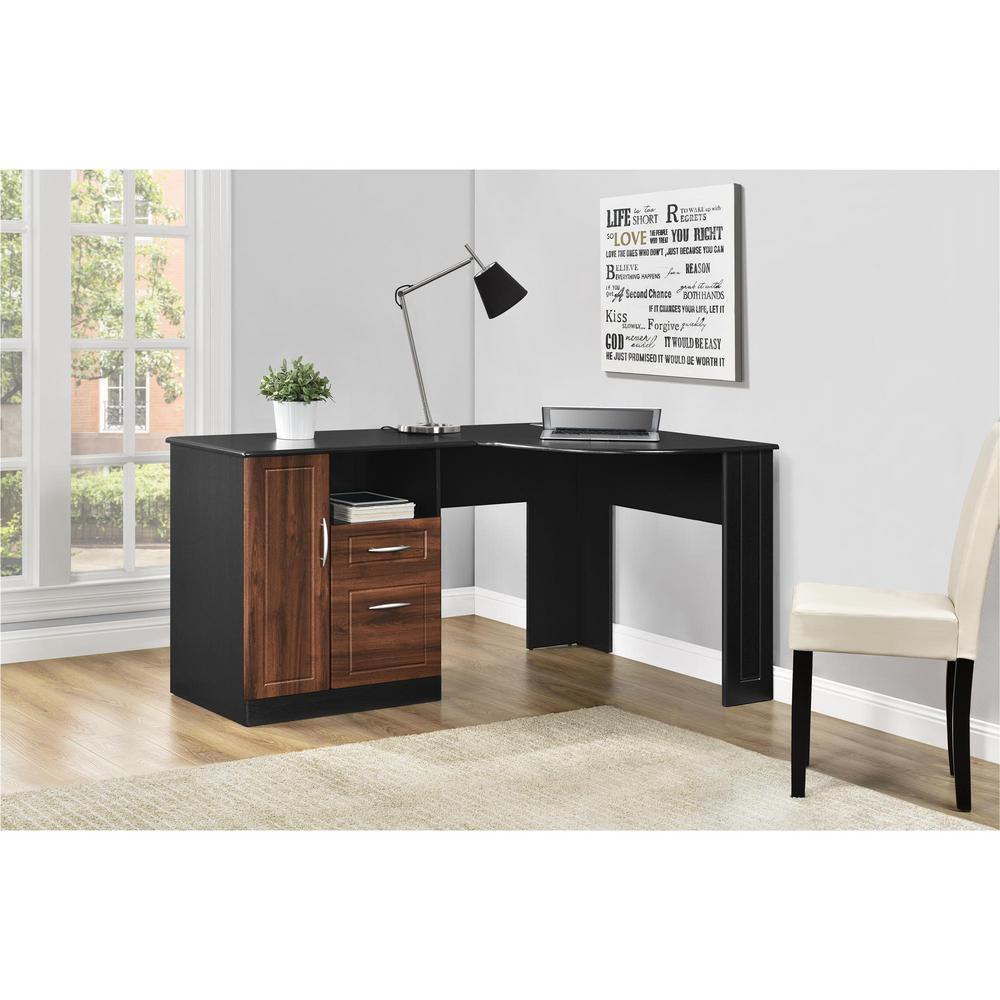 Ameriwood Home Wilson Cherry And Black Desk With Storage Hd54061 Wilson Cherry And Black Desk