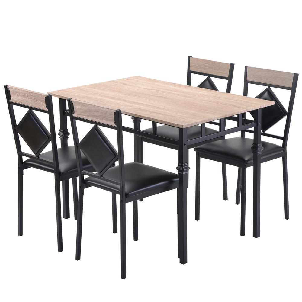 Boyel Living Nature Dining Table Set Wood Kitchen Table And 4 Leather Dining Chair 5 Piece Kitchen Table Set With Metal Frame TR 021 The Home Depot