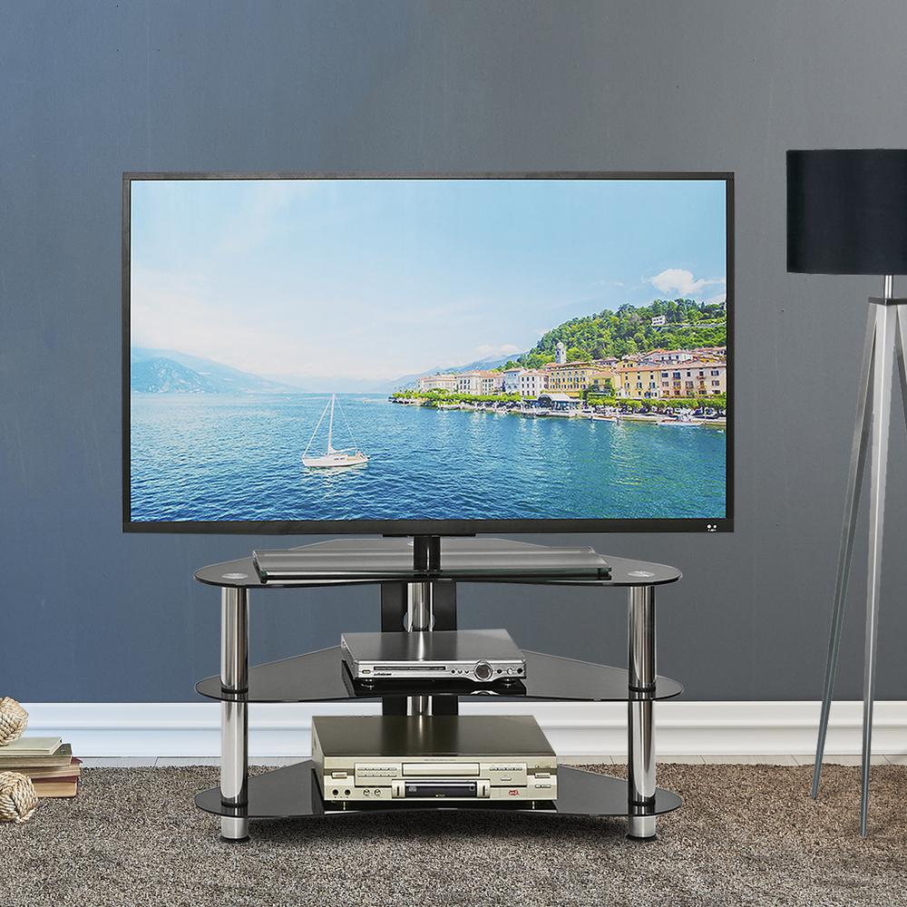 Furinno Silk Screen Glass Corner Tv Stand In Black Frl16m4bk
