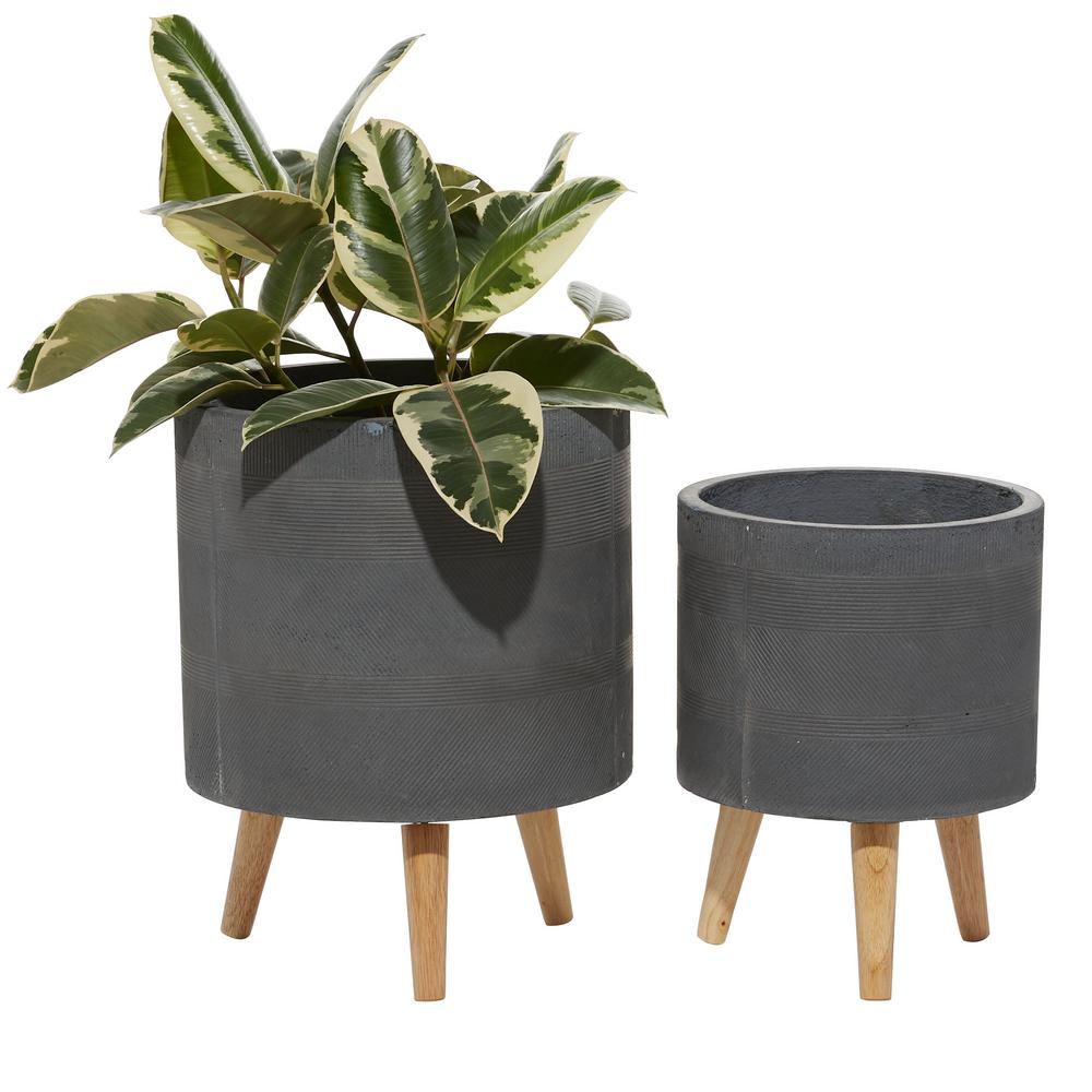 Litton Lane 14 in. and 15 in. Grey Textured Round Fiberclay Planters ...