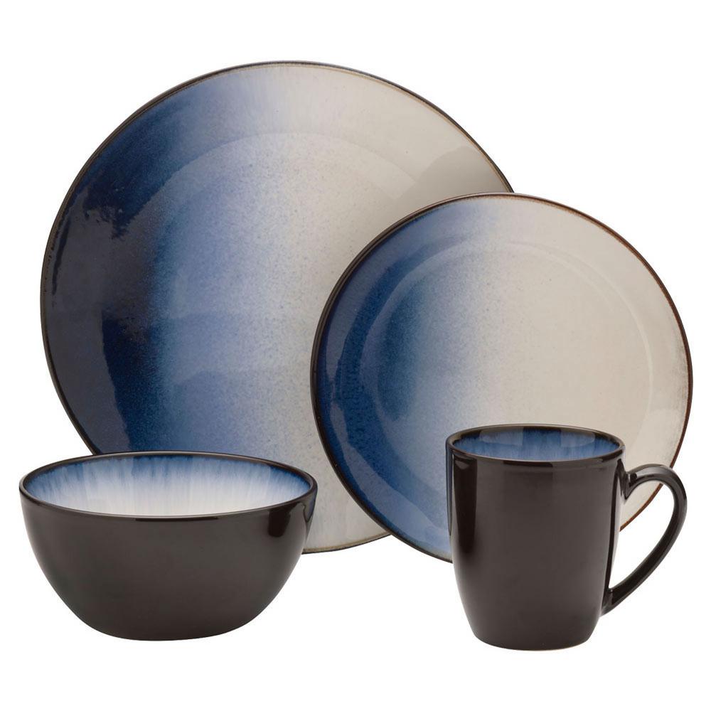 Gourmet Basics by Mikasa Asher 16-Piece Modern Blue Stoneware ...