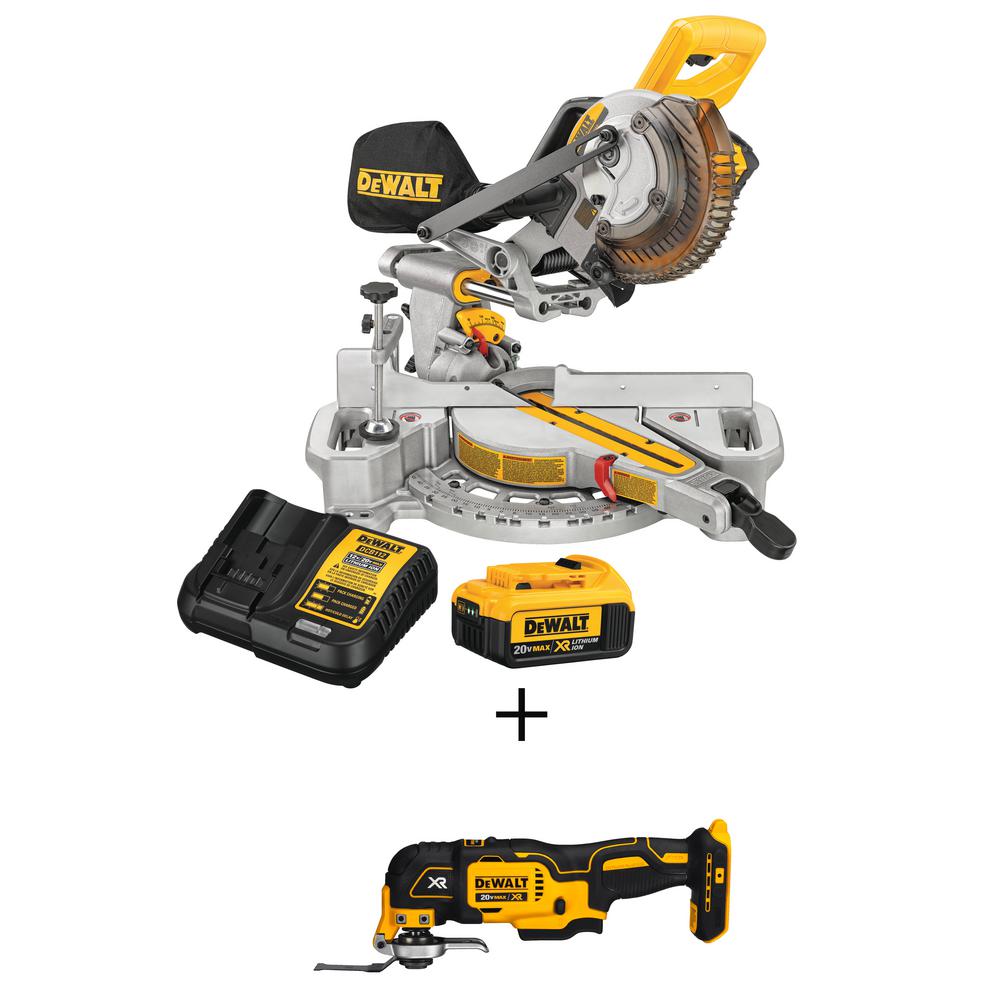 DEWALT 20Volt MAX LithiumIon Cordless 71/4 in. Miter Saw with Battery 4Ah and Charger w
