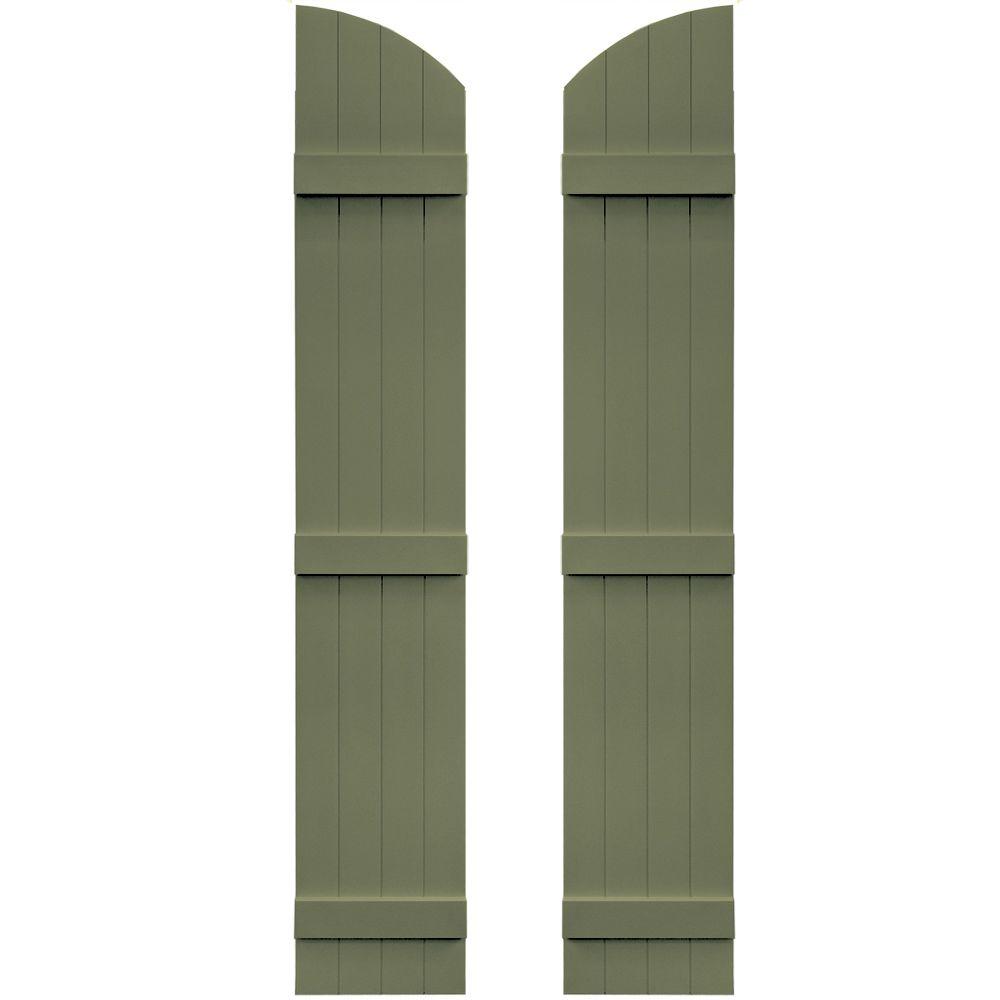 Builders Edge 14 In X 81 Board N Batten Shutters Pair 4 Boards Board N Batten Shutters Pair 4 Boards Joined With Arch Top 282 Colonial Green