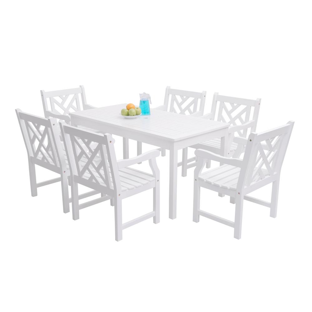 Vifah Bradley Acacia White 7 Piece Patio Dining Set With 32 In W Table And Herringbone Back Armchairs Vifah Bradley Acacia White 7 Piece Patio Dining Set With 32 In W Table And Herringbone Back Armchairs