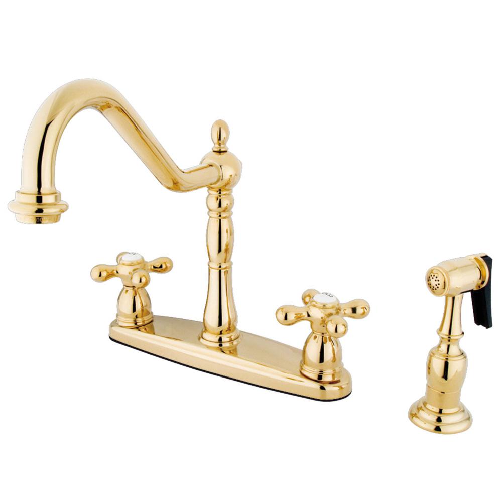 Kingston Brass Heritage 2 Handle Standard Kitchen Faucet With Side Kingston Brass Heritage 2 Handle Standard Kitchen Faucet With Side Sprayer In Polished