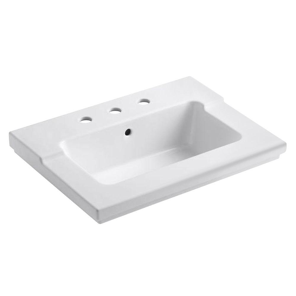 KOHLER K-2979-1-96 Tresham One-Piece Surface and Integrated Bathroom Sink with Single-Hole Faucet Drilling Biscuit
