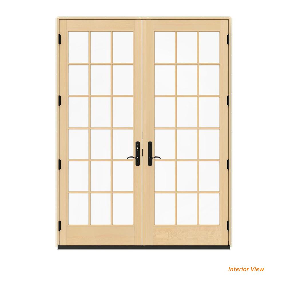 Jeld Wen 72 In X 96 W 4500 Dark Chocolate Clad Wood 18 Lite W 4500 Dark Chocolate Clad Wood 18 Lite Inswing French Patio Door Unfinished Interior