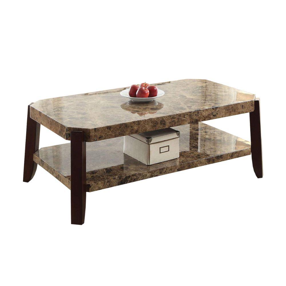 Benjara Modish Brown Coffee Table with Faux MarbleBM156798 The Home