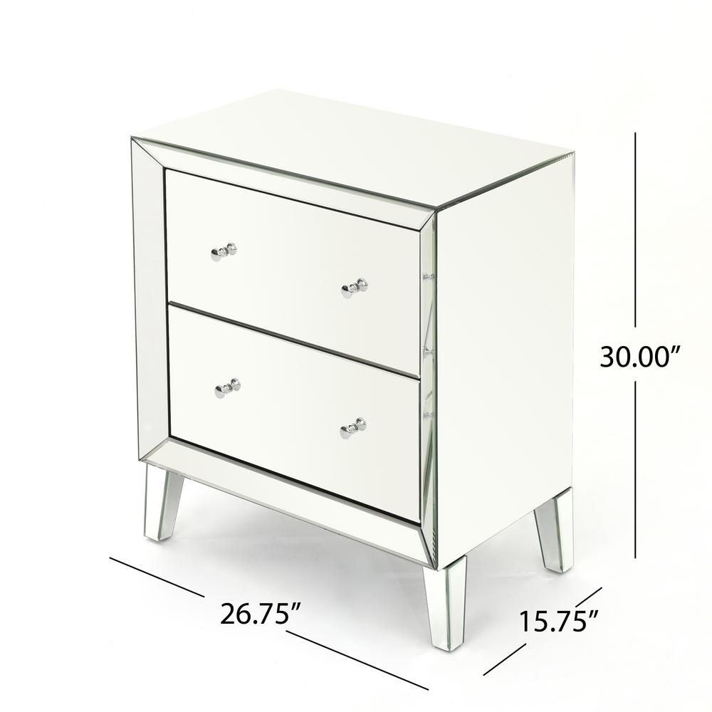 Noble House Jeremye 2 Drawer Mirrored Chest With Faux Wood Frame