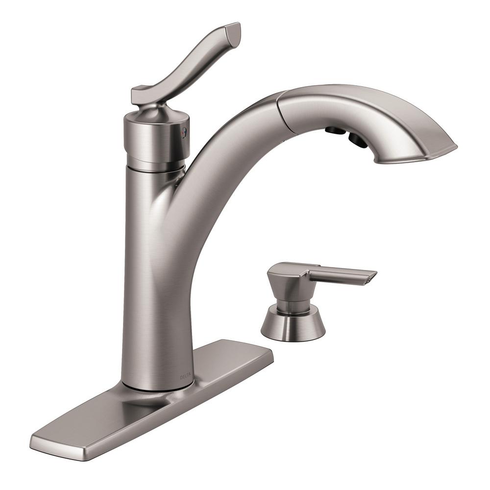 Delta Pull Out Faucets Kitchen Faucets The Home Depot   Spotshield Stainless Delta Pull Out Faucets 16967 Spsd Dst 64 400 Compressed 