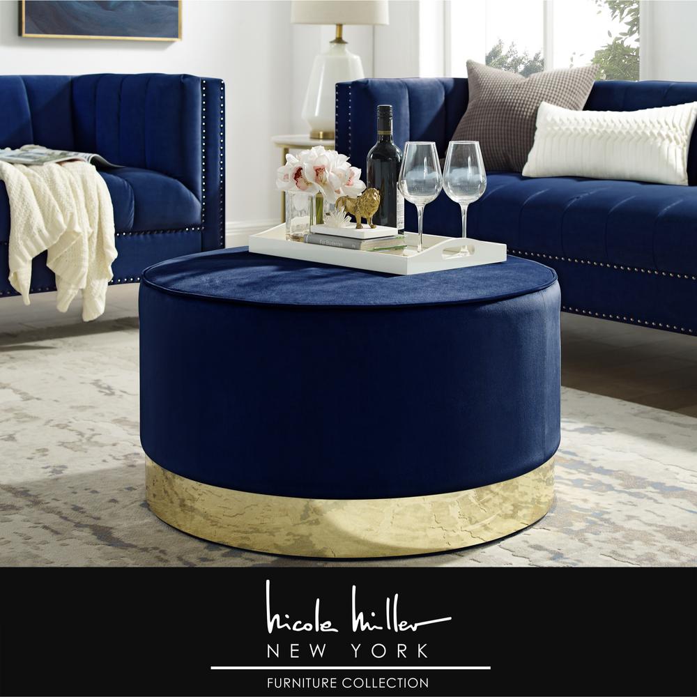 Nicole Miller Matsuori Navy Gold Velvet Cocktail Ottoman With Upholstered Non112 02ng Hd The Home Depot