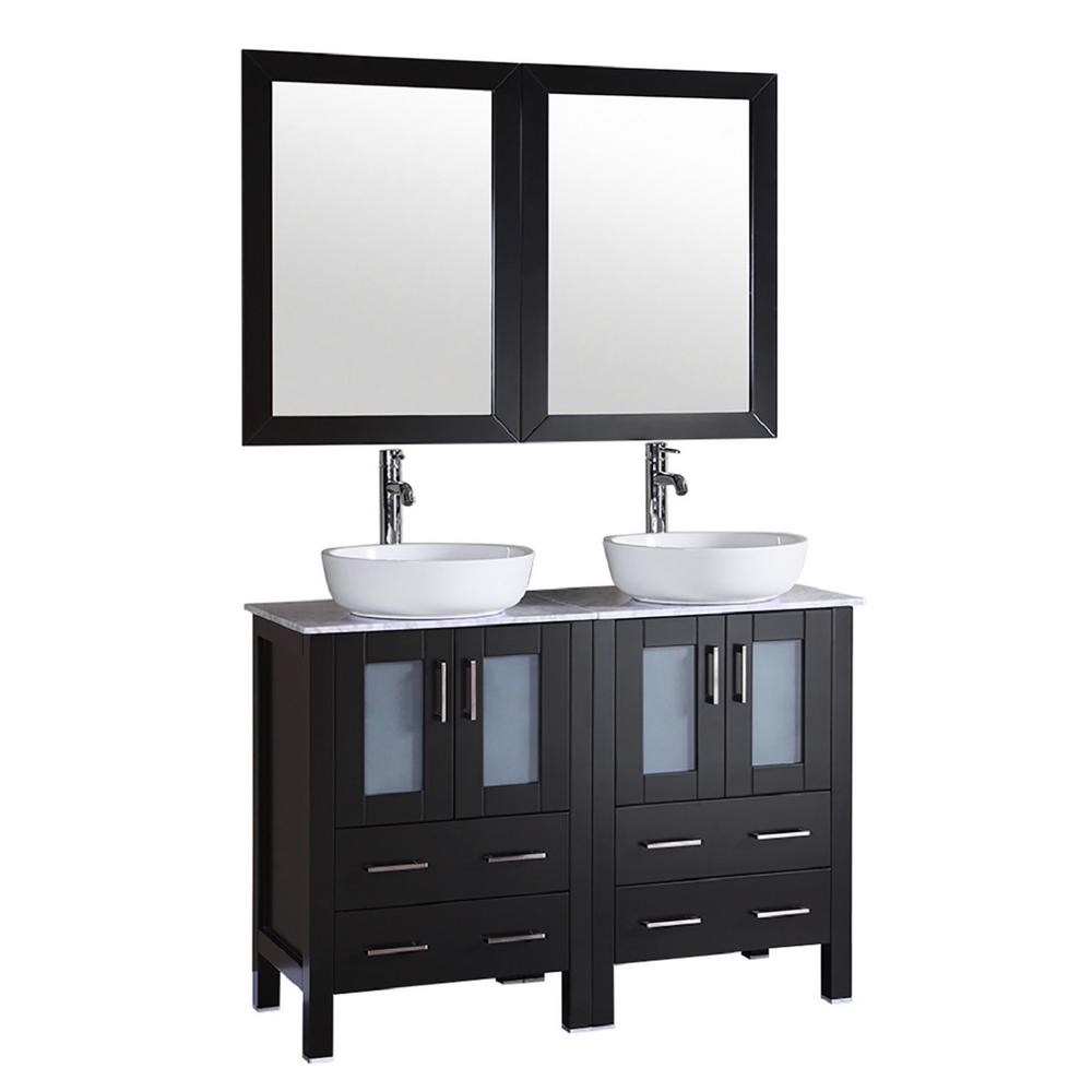 Bosconi 48 In W Double Bath Vanity With Carrara Marble Top 48 In W Double Bath Vanity With Carrara Marble Top Gray White Basin And Mirror