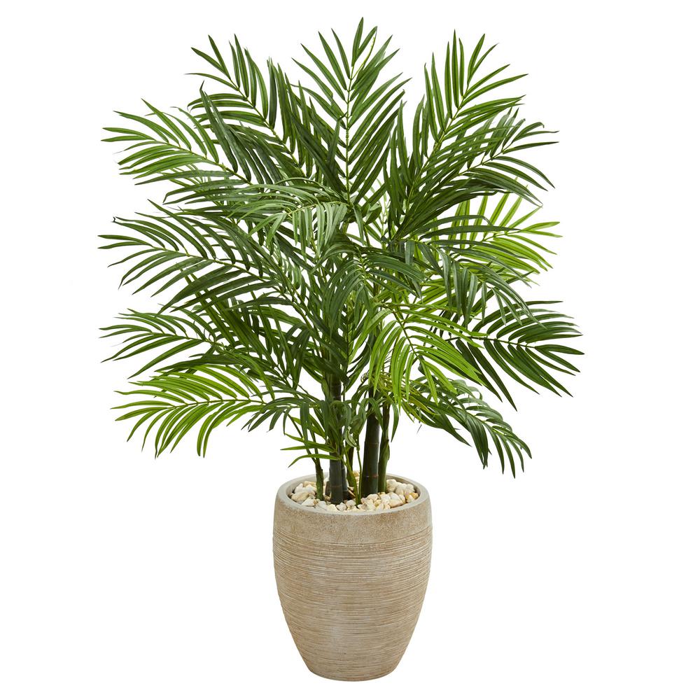 Nearly Natural Indoor 4 ft. Areca Palm Artificial Tree in Sand Colored