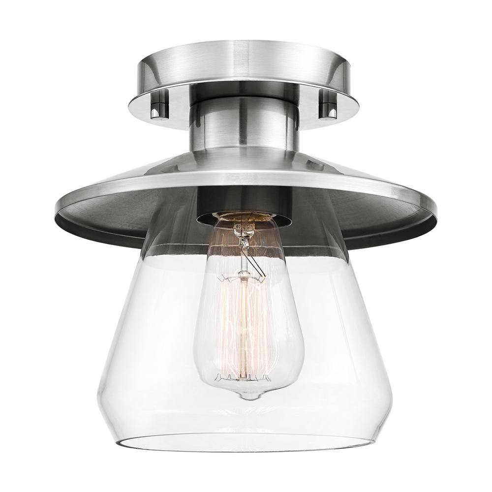 Hampton Bay Vintage 8 in. 1Light Brushed Nickel Semi Flush Mount60388