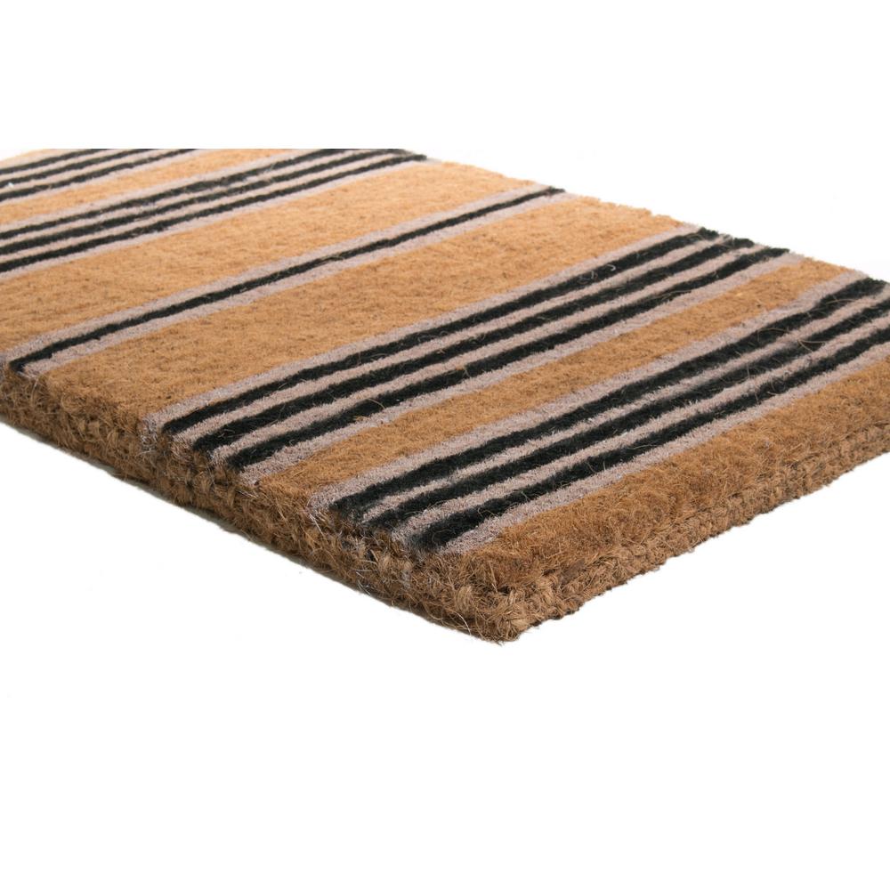 Imports Decor Traditional Coir Black Stripes 30 In X 18 In Natural Coconut Husk Door Mat