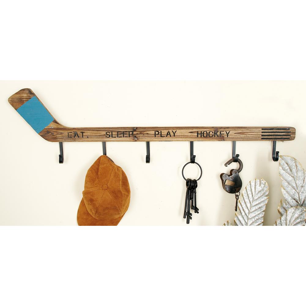Litton Lane 40 In W X 11 H Hockey Stick Wall Hook Rack H Hockey Stick Wall Hook Rack In Distressed Brown And Black 55587 The Home Depot