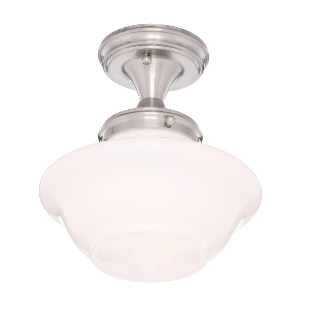 Design House Schoolhouse Satin Nickel Ceiling Mount Light 577494 Schoolhouse Satin Nickel Ceiling Mount