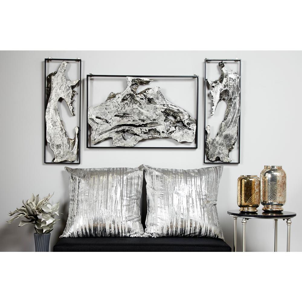 Litton Lane Contemporary Abstract Art Silver Metal Wall Decor In Black Frame 46266 The Home Depot