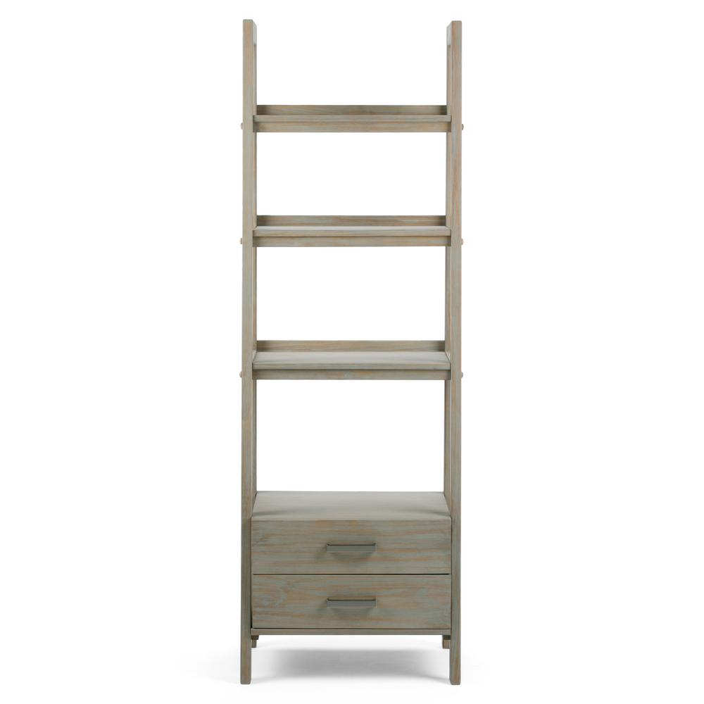 Simpli Home 72 In Distressed Gray Wood 4 Shelf Ladder Bookcase