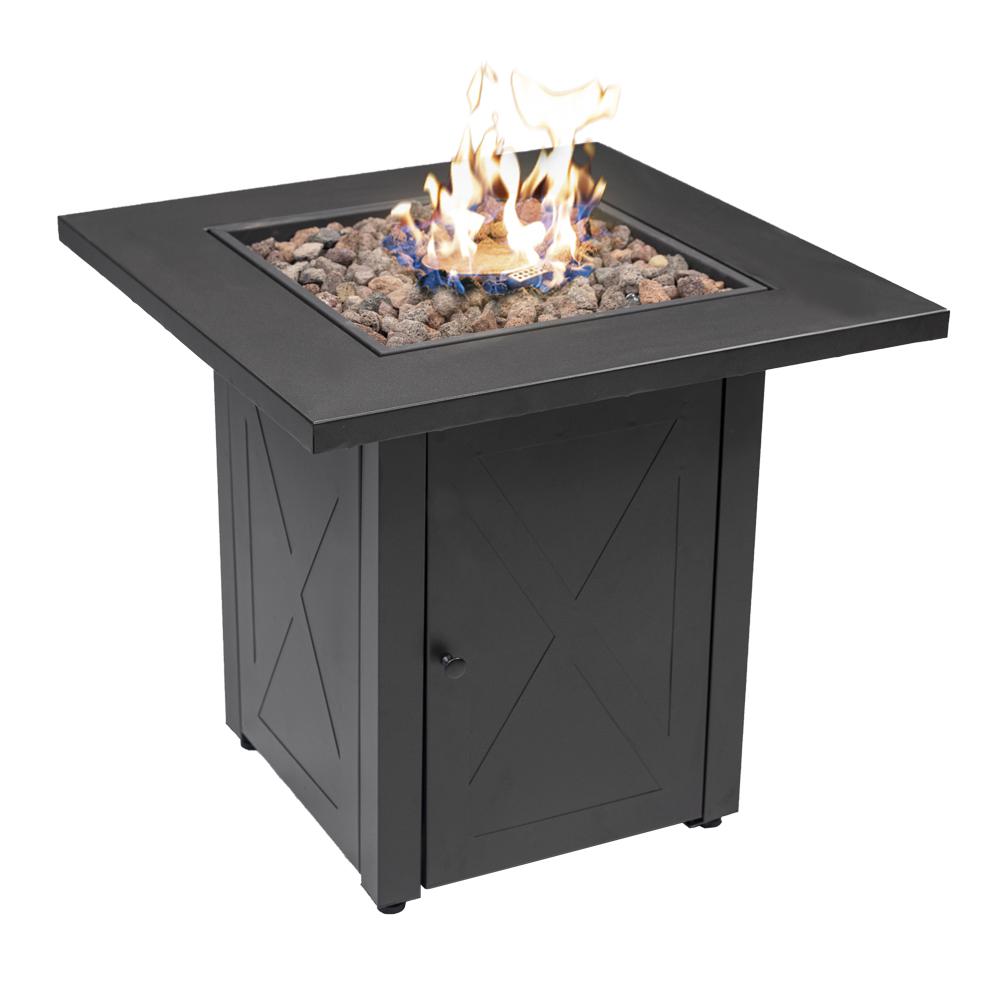 LAUREL CANYON Lava Rocks 48000 BTU 28 in. Square Outdoor Dark Gery Lava Rock Table Top Fire Pit