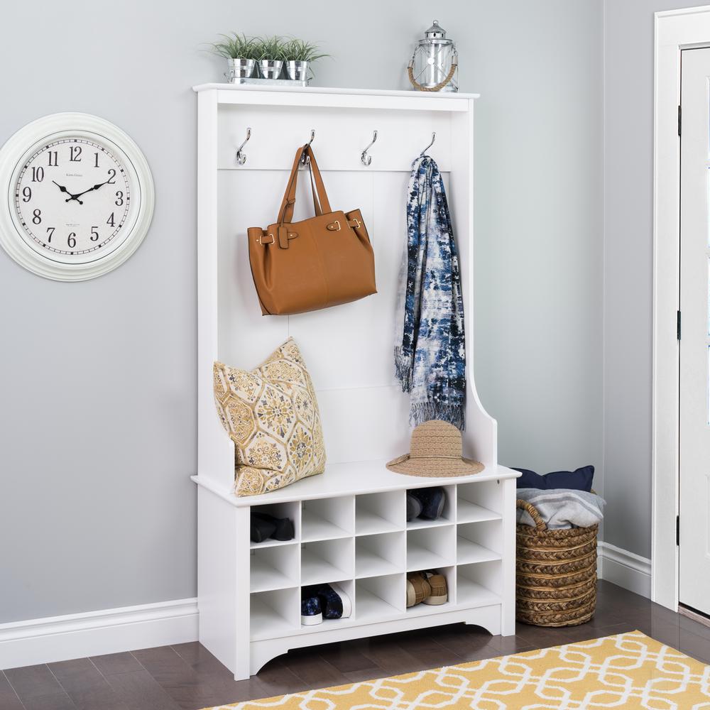Prepac White Hall Tree With Shoe Storage Wsog 0011 1 The Home Depot Hall Tree With Shoe Storage Wsog 0011