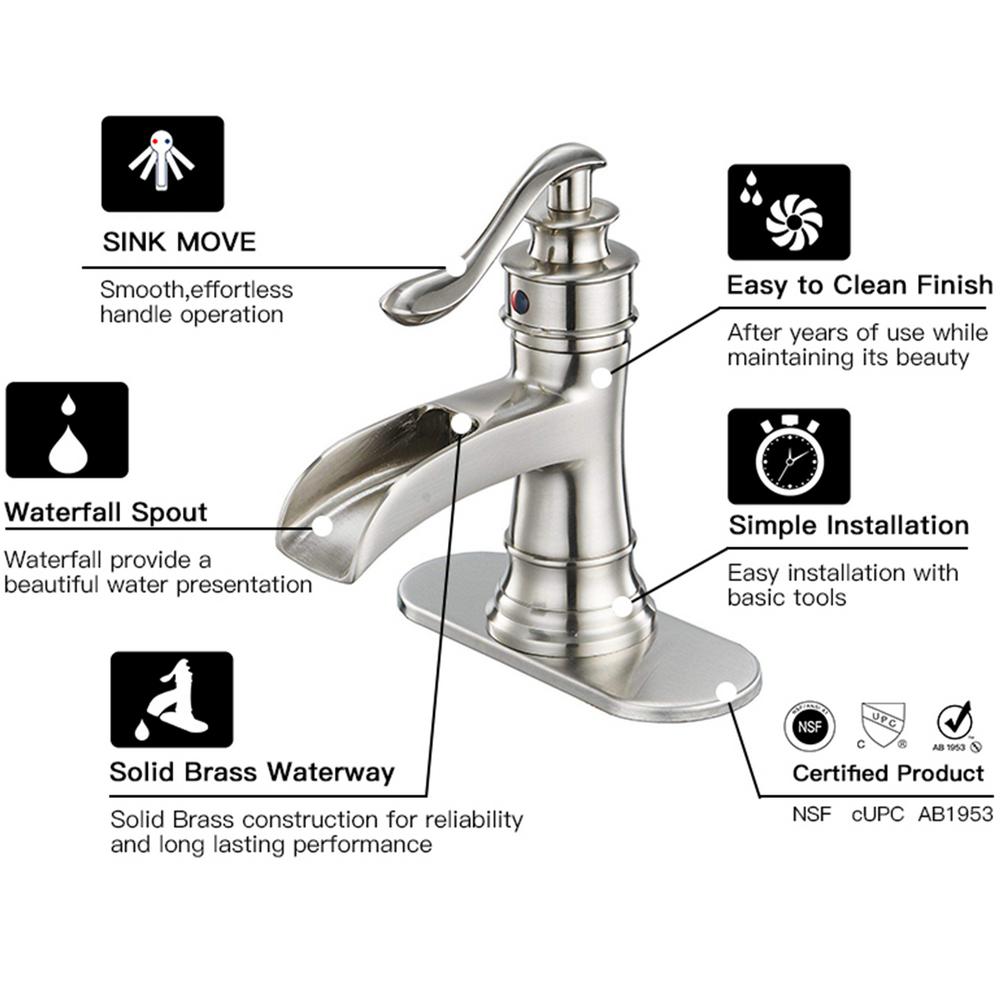 B 109b Brushed Nickel Single Handle Bathroom Waterfall Faucet Brushed Nickel Finish 1 Hole Basin Mixer Tap Vacuum Parts Accessories Vacuum Filters