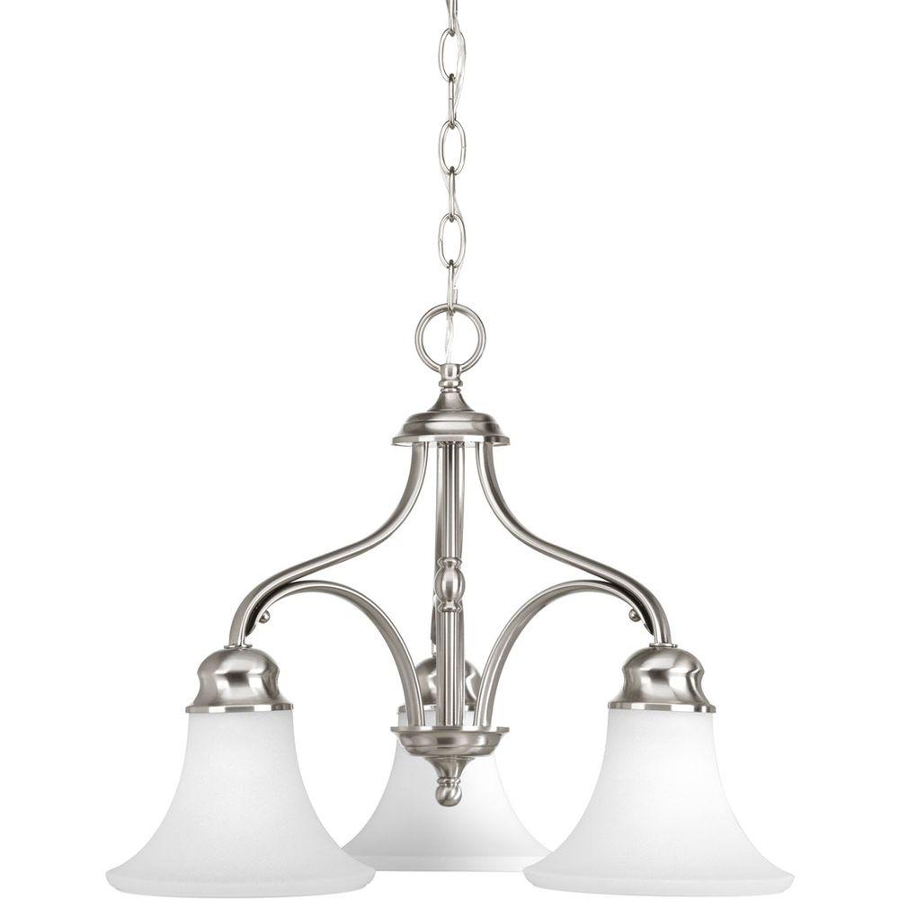 Progress Lighting Applause Collection 3 Light Brushed Nickel Progress Lighting Applause Collection 3 Light Brushed Nickel Chandelier With Etched Parchment Glass Shade