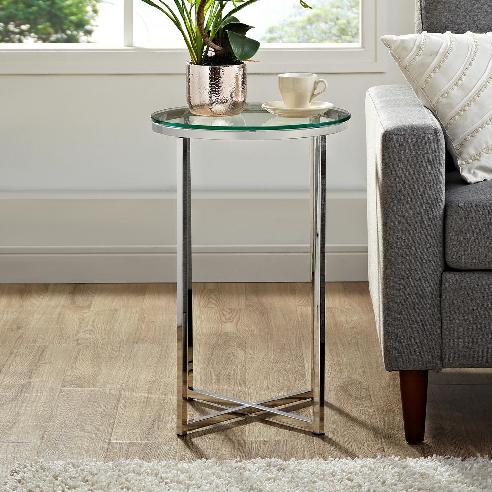 Walker Edison Furniture Company 16 In Glass Chrome Mid