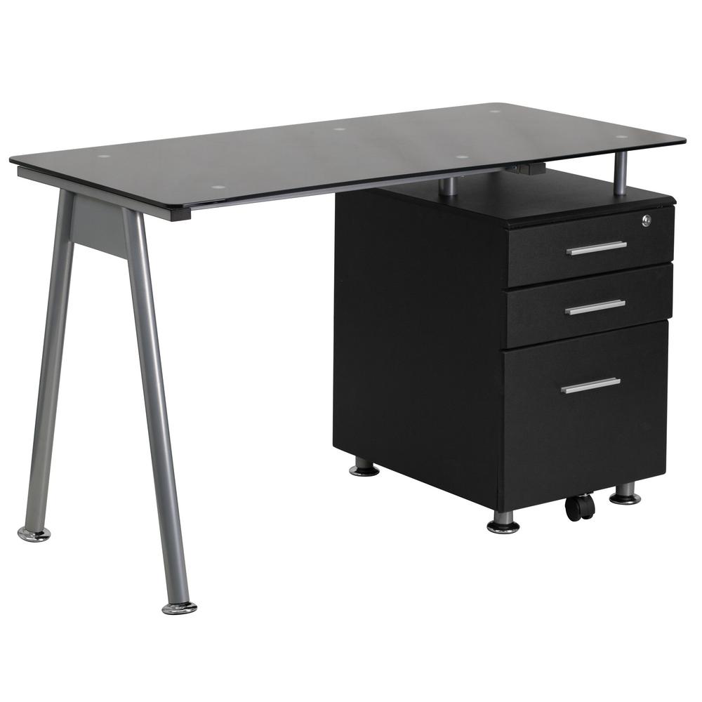 Onespace 39 In Rectangular Black 2 Drawer Computer Desk With Keyboard Tray 50 100505 The Home Depot