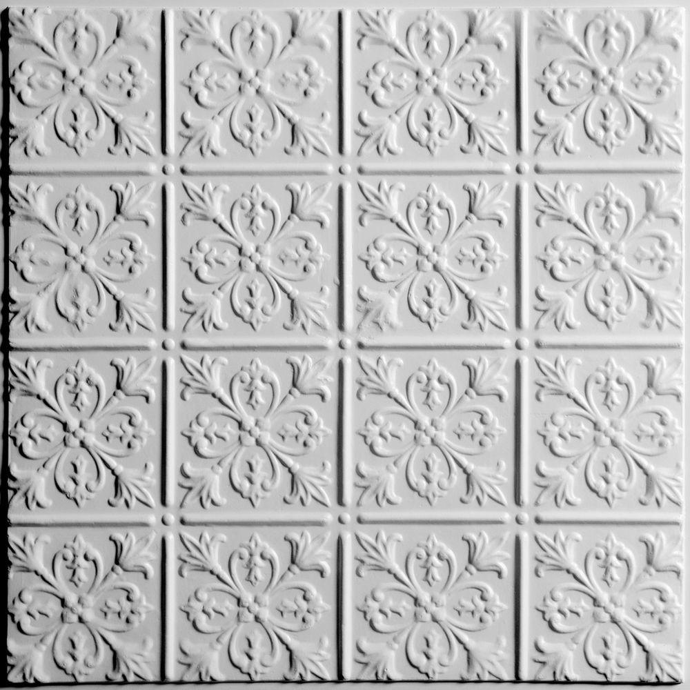 Ceilume Fleur De Lis White 2 Ft X 2 Ft Lay In Or Glue Up Ceiling Panel Case Of 6