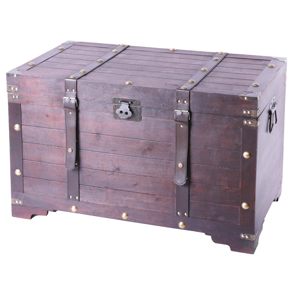 Vintiquewise Vintage Large Wooden Storage Trunk with LatchQI003269LN