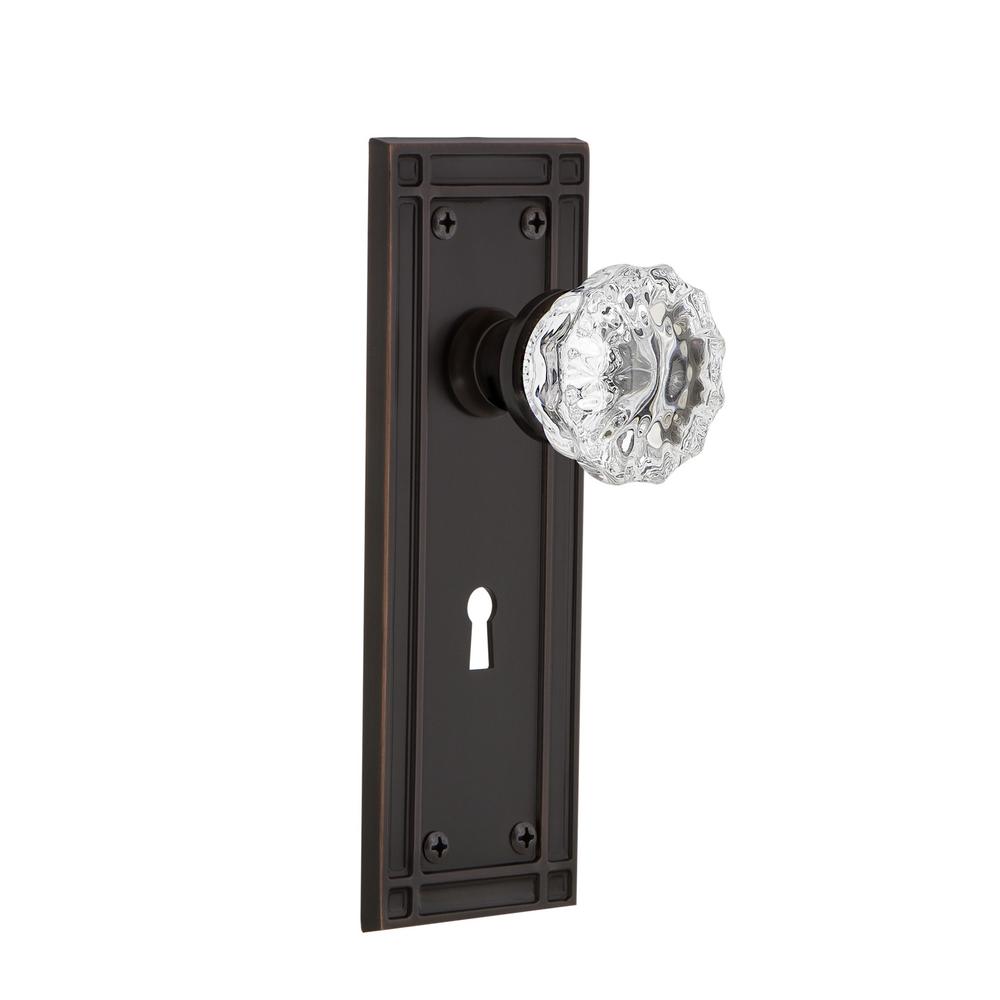 Nostalgic Warehouse Mission Plate Interior Mortise Crystal Glass Door Knob In Timeless Bronze