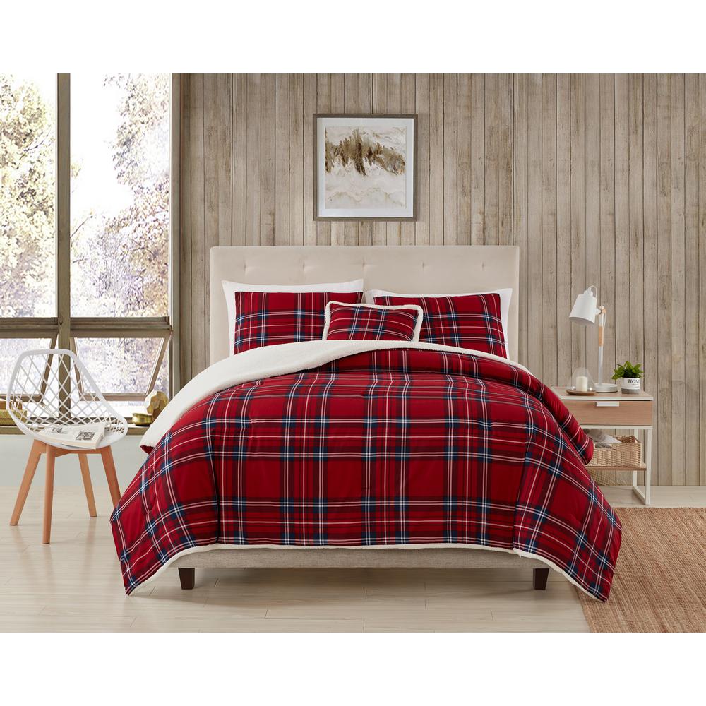 Unbranded 3Piece Red Plaid Microfiber Twin Comforter SetM643613 The