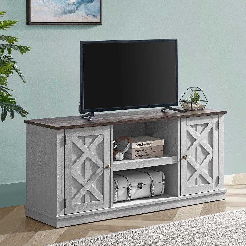Unbranded 54 in. Saw Cut Off White TV Stand (Fits TVs up To 60 in ...