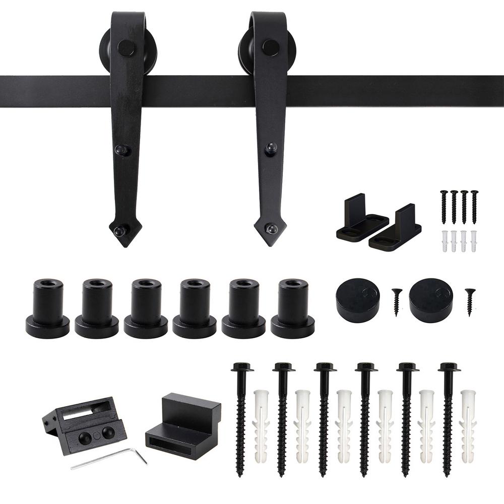 WINSOON 8 ft. Black HeavyDuty Steel Rolling Barn Door Hardware Kit for