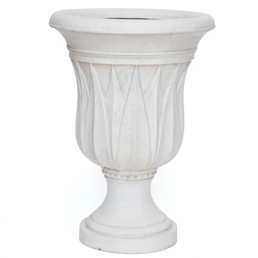 MPG 21 in. H. Aged White Cast Stone Sharp Leaf Urn-PF4307AW - The Home ...