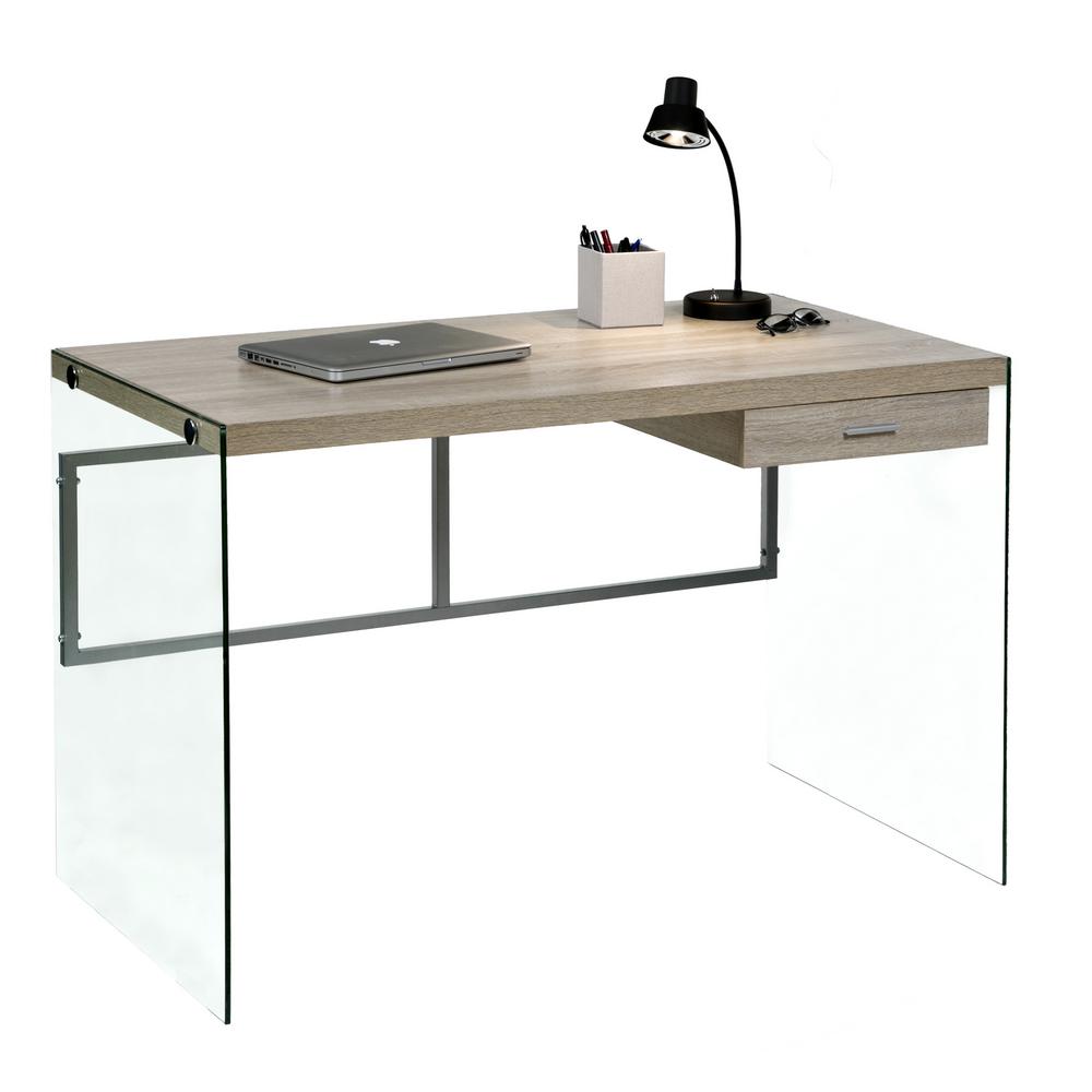 Onespace Light Oak Escher Skye Computer Writing Desk Glass And