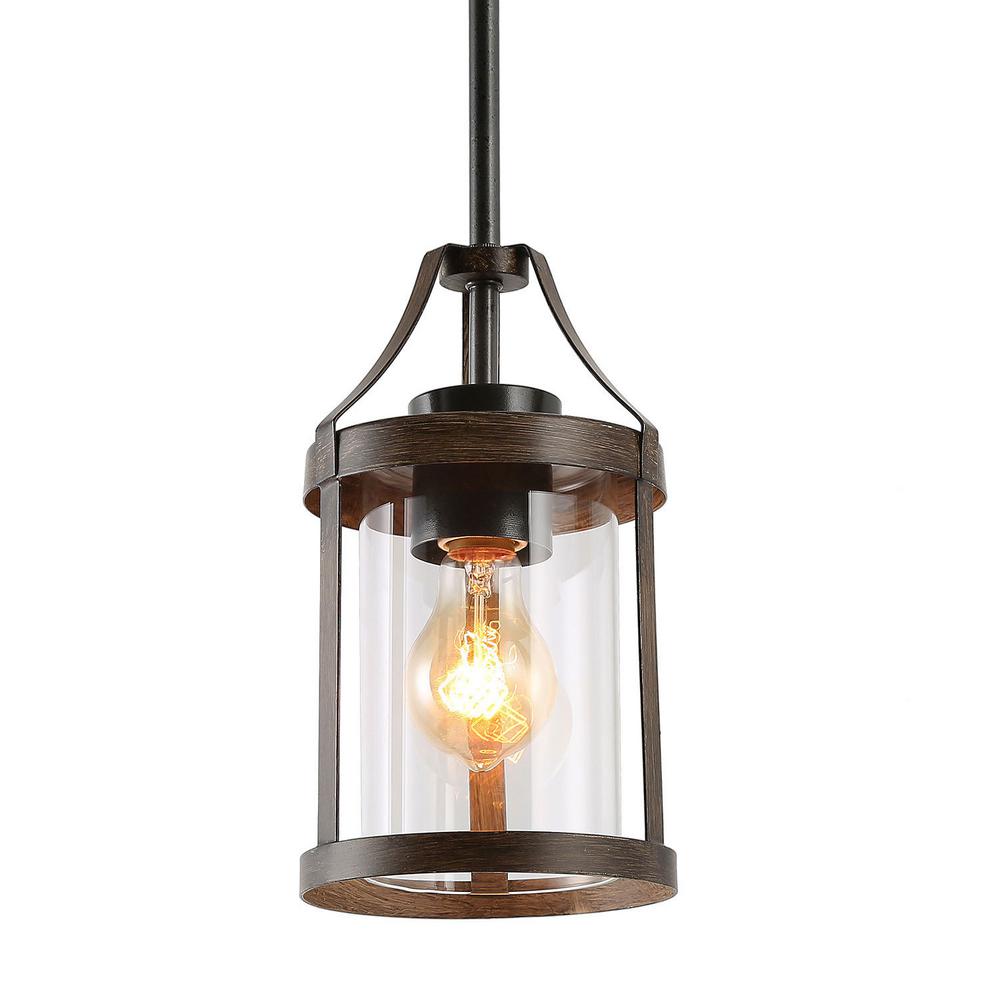LNC Corta 1Light Black Iron Pendant Lighting with Painted Walnut