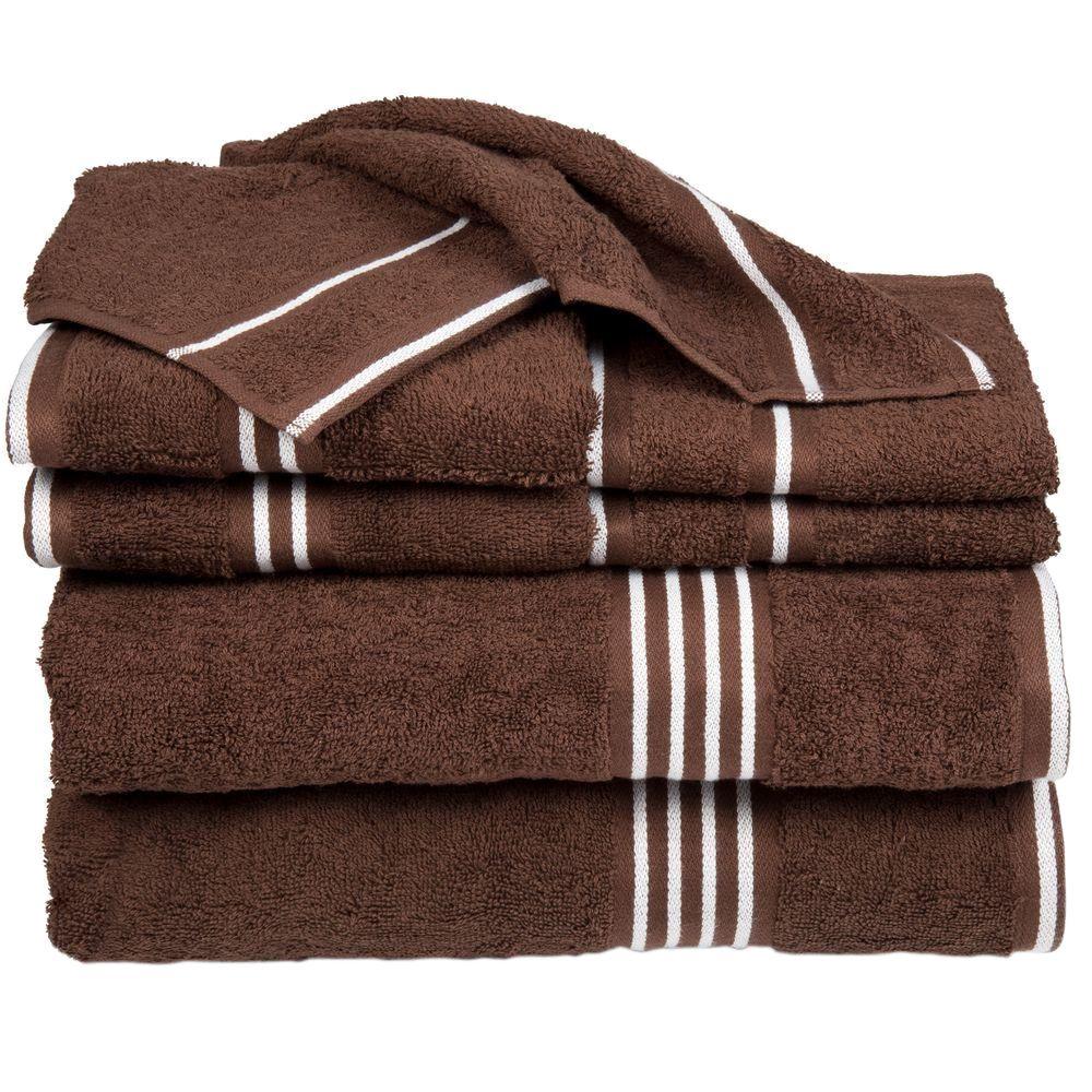 Lavish Home 8 Piece Egyptian Cotton Towel Set White and Taupe