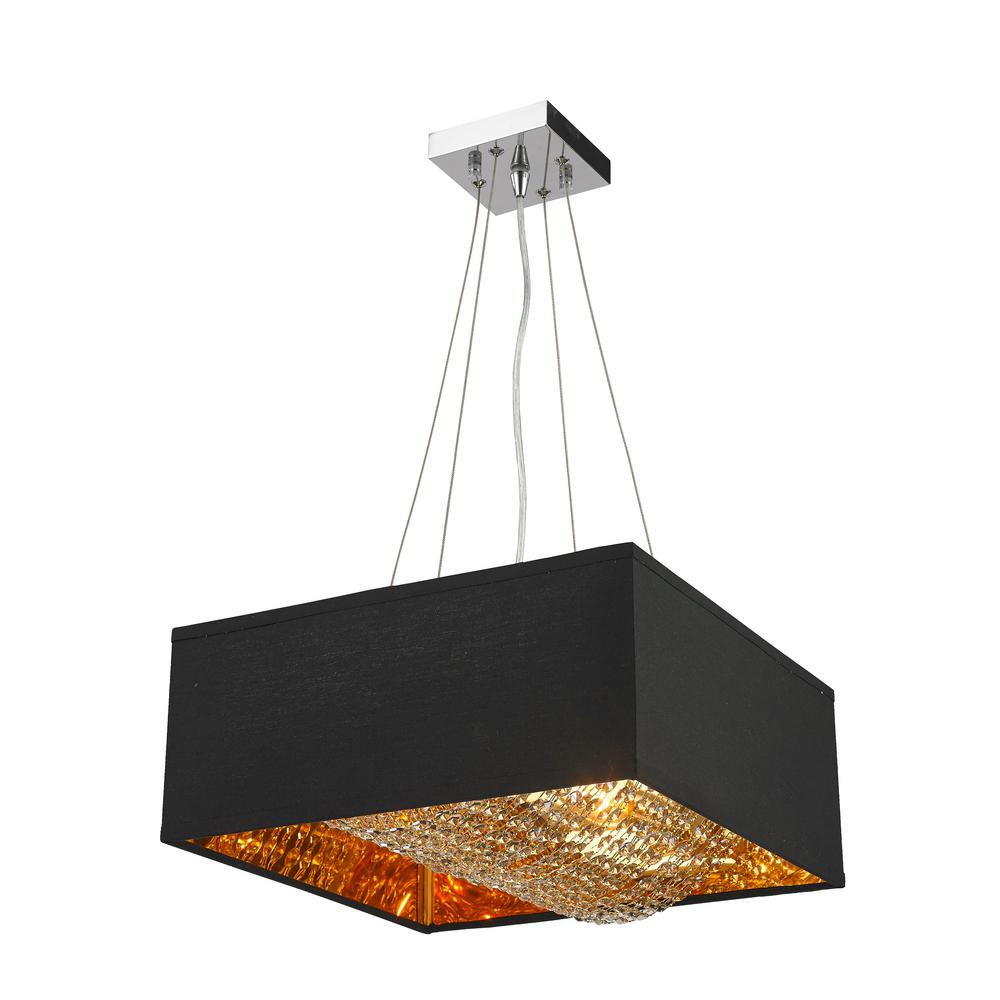 Ritz 5 Light Matte Gold Finish Square Pendant With Black Shade Light Matte Gold Finish Square Pendant