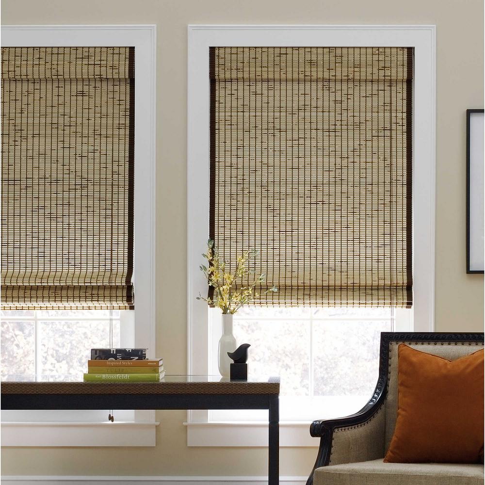 roman shade shades bamboo blinds natural window tortoise windows cordless depot woven wood wayfair homedepot simple width inch treatments banding