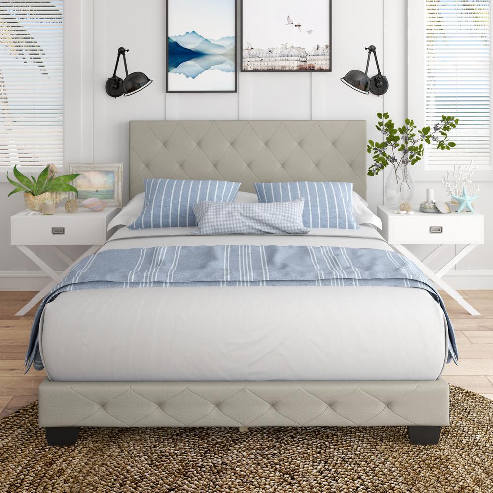 Restrite Charlotte Light Beige Linen Queen Upholstered Platform Bed Frame Ches962qn The Home Depot Restrite Charlotte Light Beige Linen, Charlotte Queen Bed