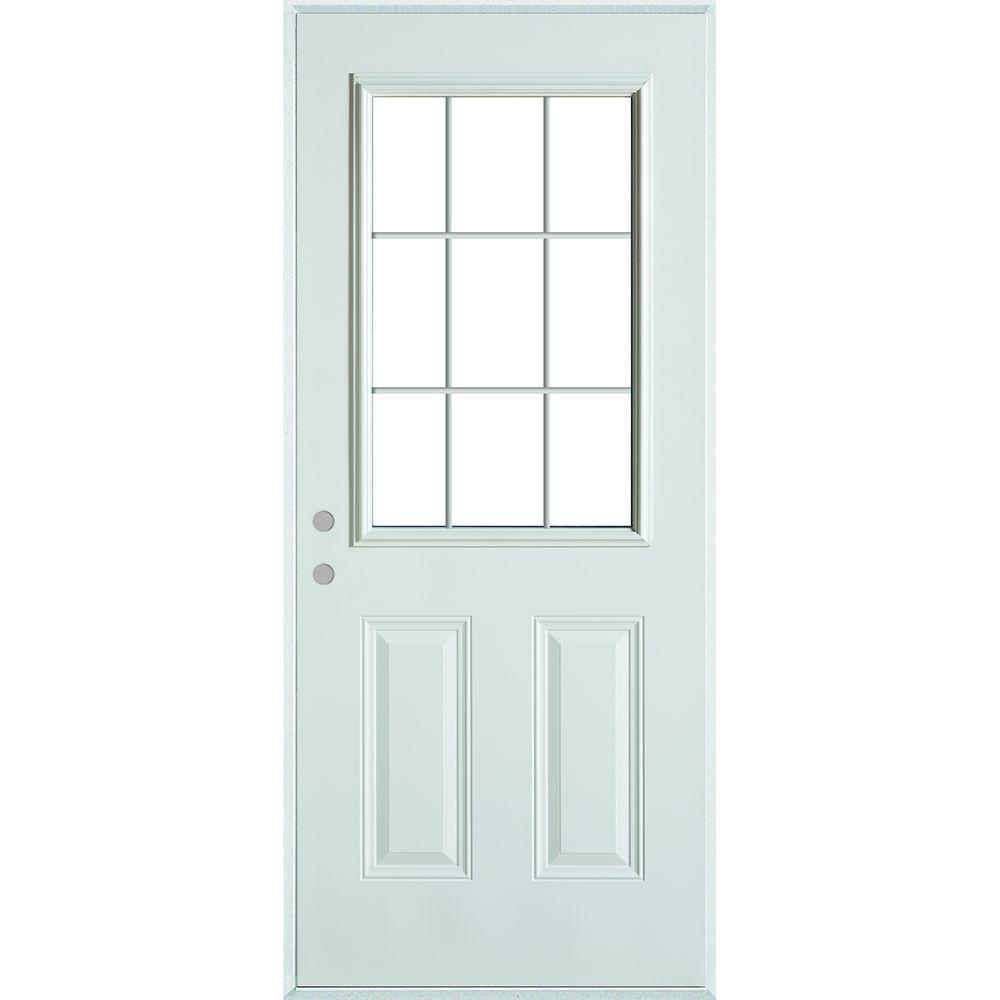 Modern Front Doors Exterior The Home Depot Colonial 9 Lite 2 Panel Prefinished White Steel