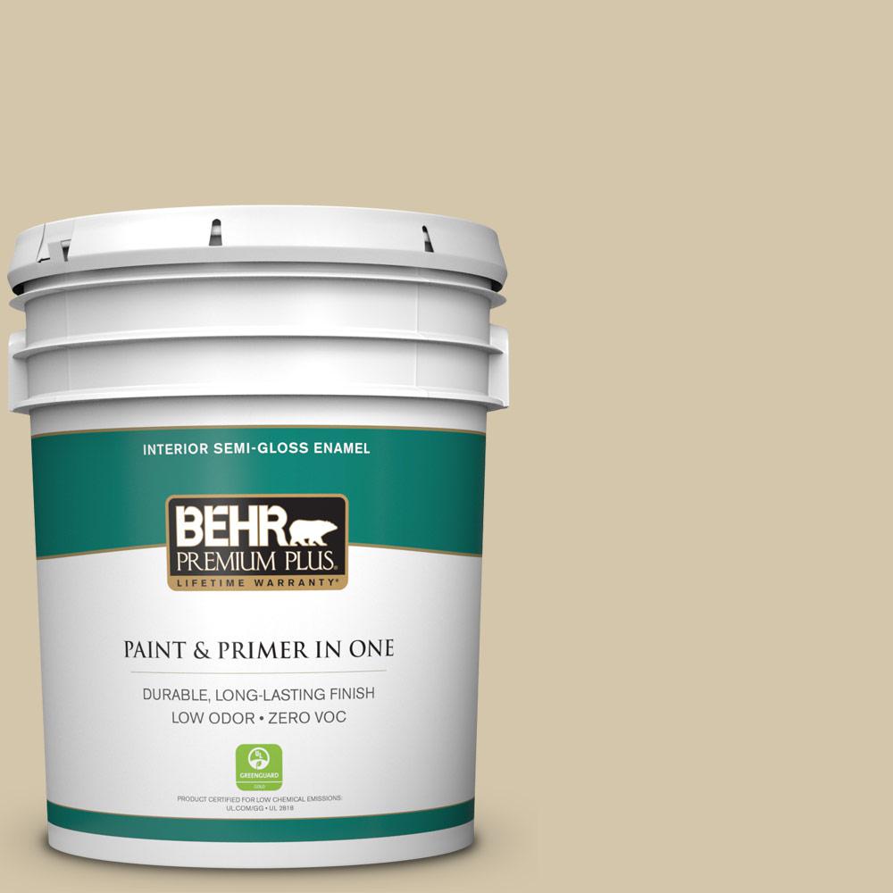 BEHR Premium Plus 5 gal. YLW11 Khaki Shade SemiGloss Enamel Zero VOC Interior Paint and
