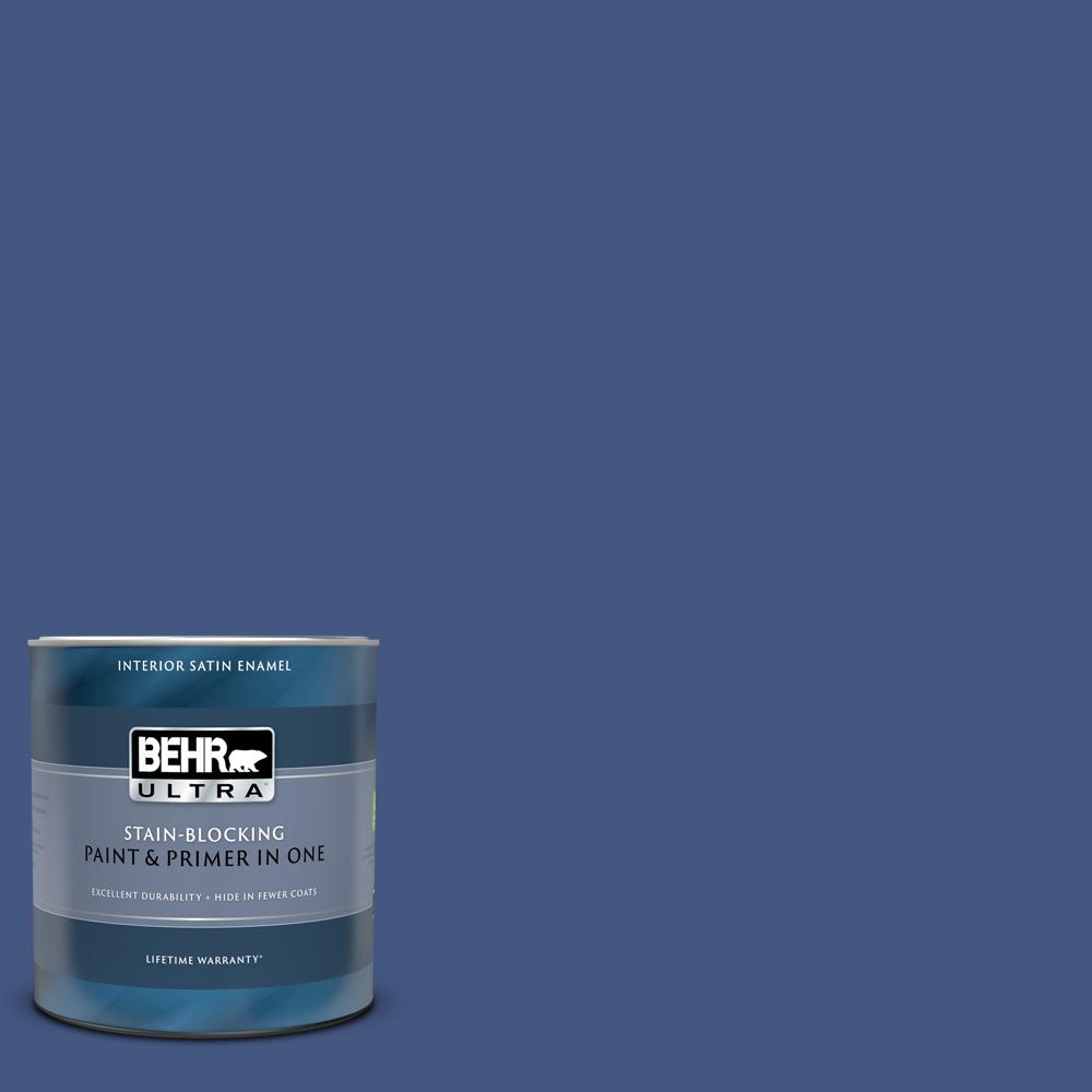 BEHR ULTRA 1 qt. #M540-7 Optimum Blue Satin Enamel Interior Paint and ...