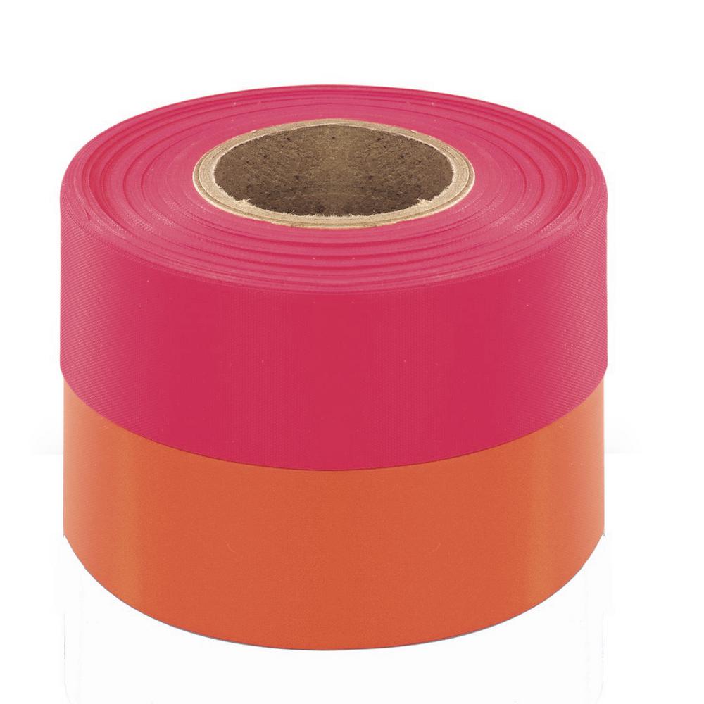 Fluorescent Pink 12 Rolls Flagging Marking Tape 1 3//16 in x 150 ft Non-Adhesive