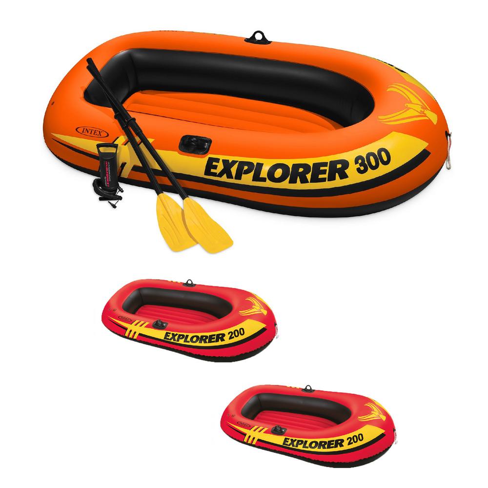 Intex Orange and Red 3Person Raft with Pump and Oars and 2Person Raft Set with 2 Oars and Pump